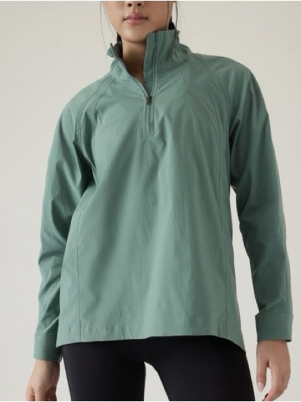 Athleta Advantage Poplin Pullover Jacket Green Half Zip Windbreaker UPF Rain M